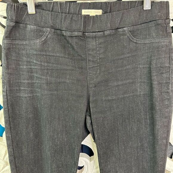 Eileen Fisher Pant Small Womens Black Wash Pull On Denim Slim Fit Stretch Size S - Picture 2 of 9